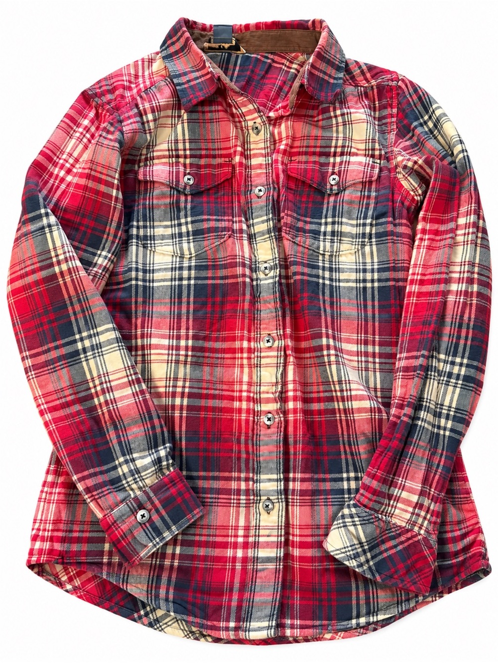 Womens Red Plaid Button-Up Shirt